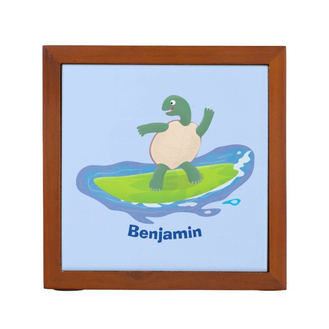 Funny tortoise wave surfing cartoon desk organizer (Front)