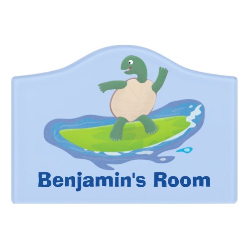 Funny tortoise wave surfing cartoon  door sign