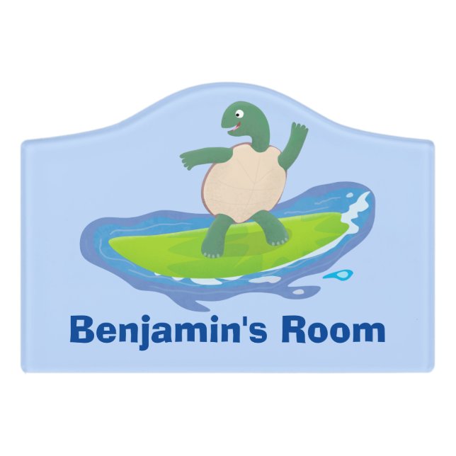 Funny tortoise wave surfing cartoon  door sign (Small Crest Front)