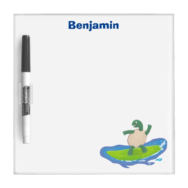 Funny tortoise wave surfing cartoon dry erase board (Front)