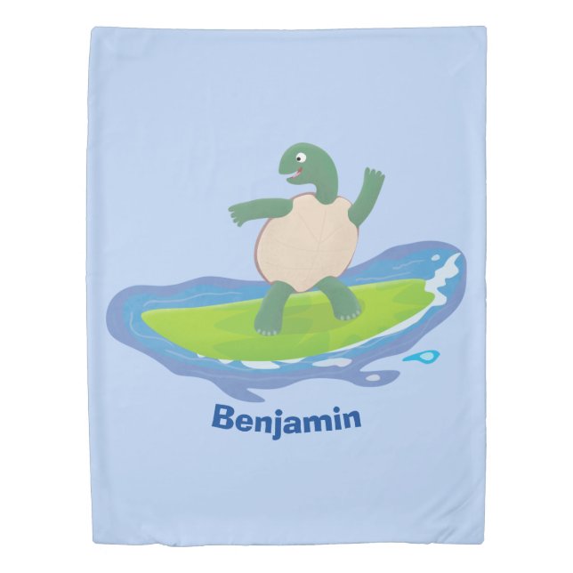 Funny tortoise wave surfing cartoon duvet cover (Front)