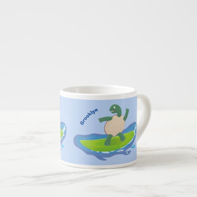 Funny tortoise wave surfing cartoon espresso cup (Front Right)