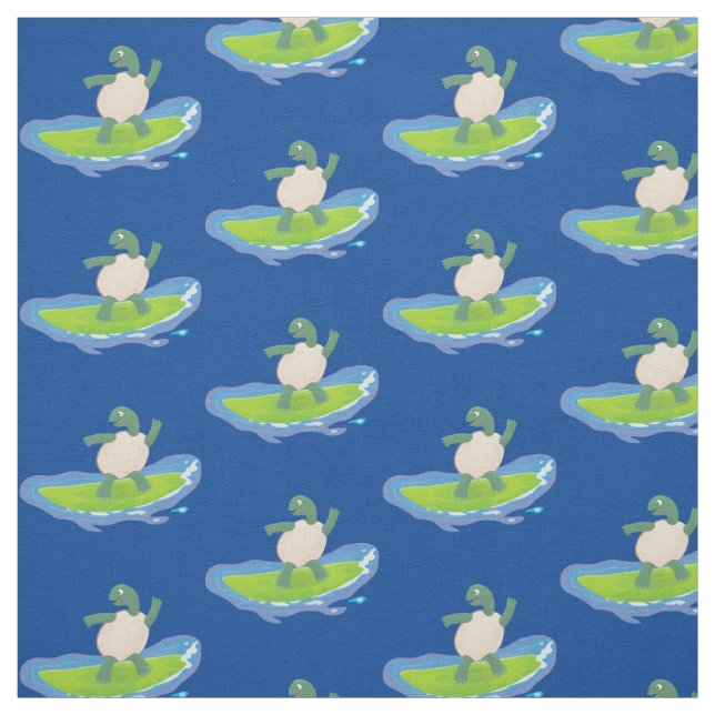Funny tortoise wave surfing cartoon fabric (Swatch)