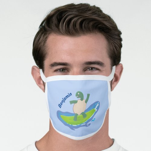 Funny tortoise wave surfing cartoon face mask