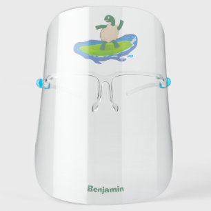 Funny tortoise wave surfing cartoon face shield