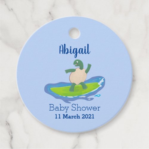 Funny tortoise wave surfing cartoon favor tags