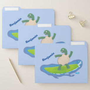 Funny tortoise wave surfing cartoon file folder