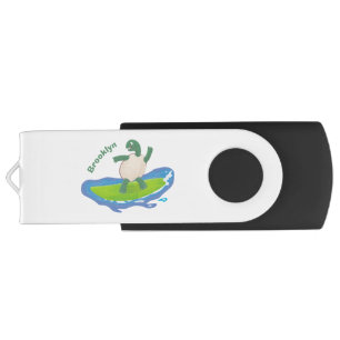 Funny tortoise wave surfing cartoon flash drive
