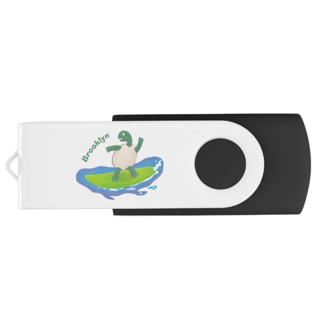 Funny tortoise wave surfing cartoon flash drive (Back)