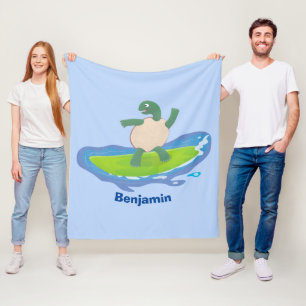 Funny tortoise wave surfing cartoon fleece blanket