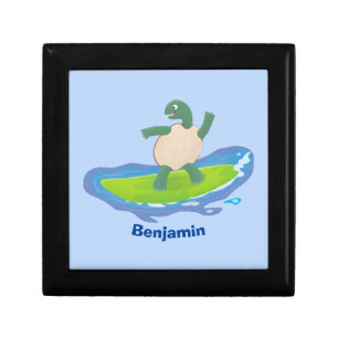 Funny tortoise wave surfing cartoon gift box