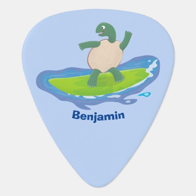 Funny tortoise wave surfing cartoon guitar pick (Front)