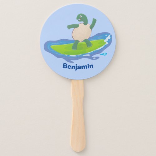 Funny tortoise wave surfing cartoon hand fan