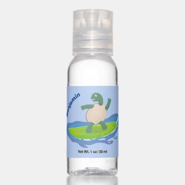 Funny tortoise wave surfing cartoon hand sanitizer (Front)