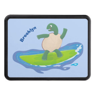 Funny tortoise wave surfing cartoon hitch cover