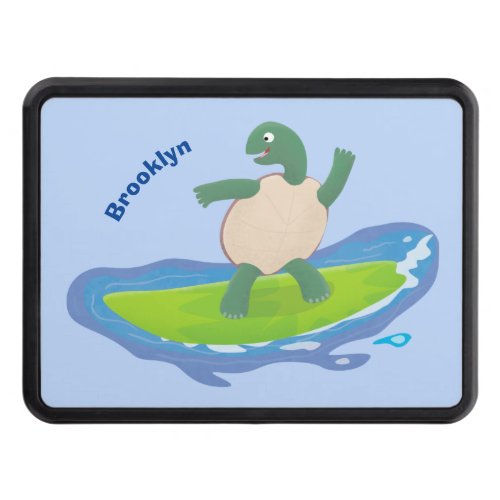 Funny tortoise wave surfing cartoon hitch cover