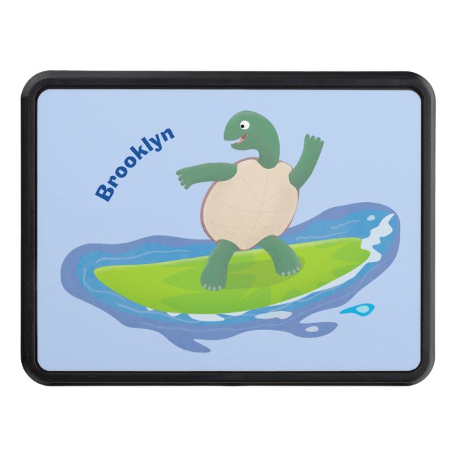 Funny tortoise wave surfing cartoon hitch cover (Front)