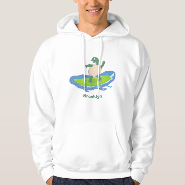 Funny tortoise wave surfing cartoon hoodie (Front)