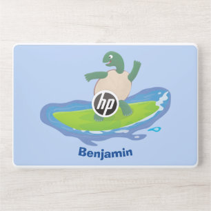 Funny tortoise wave surfing cartoon HP laptop skin