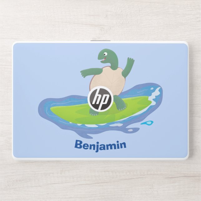 Funny tortoise wave surfing cartoon HP laptop skin (Front)