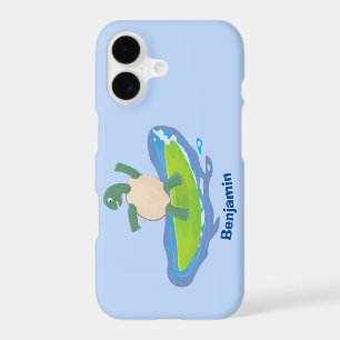 Funny tortoise wave surfing cartoon iPhone 17 case