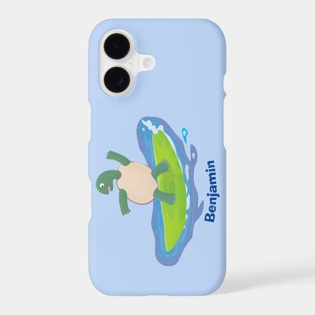 Funny tortoise wave surfing cartoon  iphone case (Back)