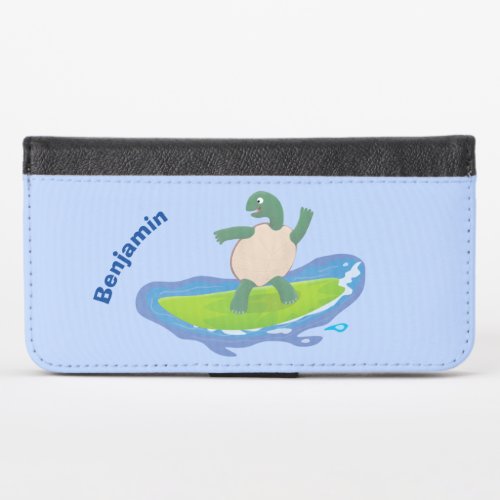 Funny tortoise wave surfing cartoon iPhone x wallet case