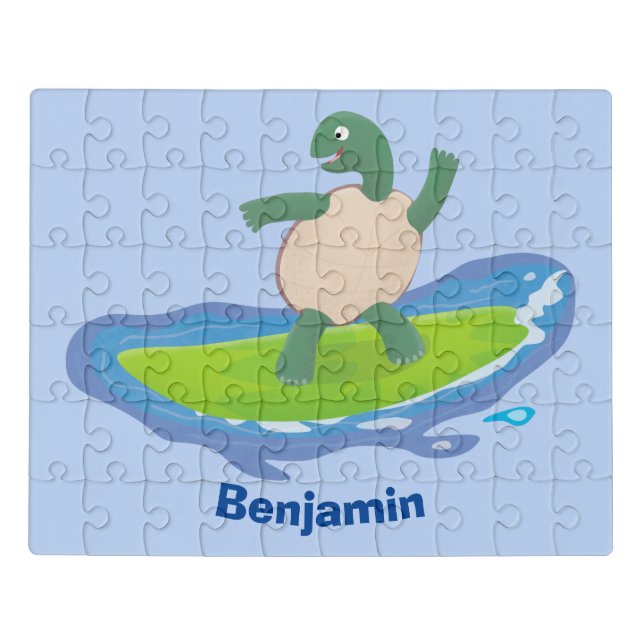 Funny tortoise wave surfing cartoon  jigsaw puzzle (Puzzle Horizontal)
