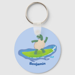 Funny tortoise wave surfing cartoon keychain