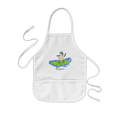 Funny tortoise wave surfing cartoon kids apron