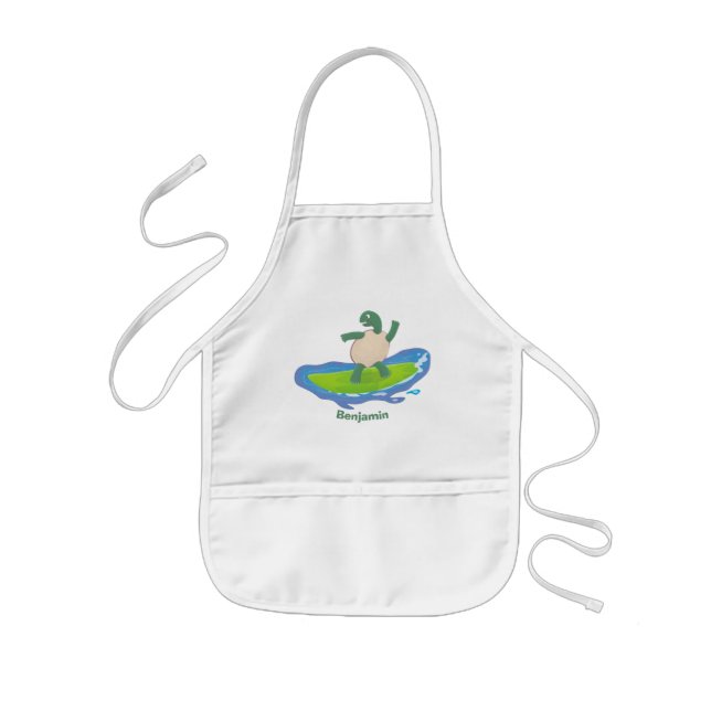 Funny tortoise wave surfing cartoon kids' apron (Front)
