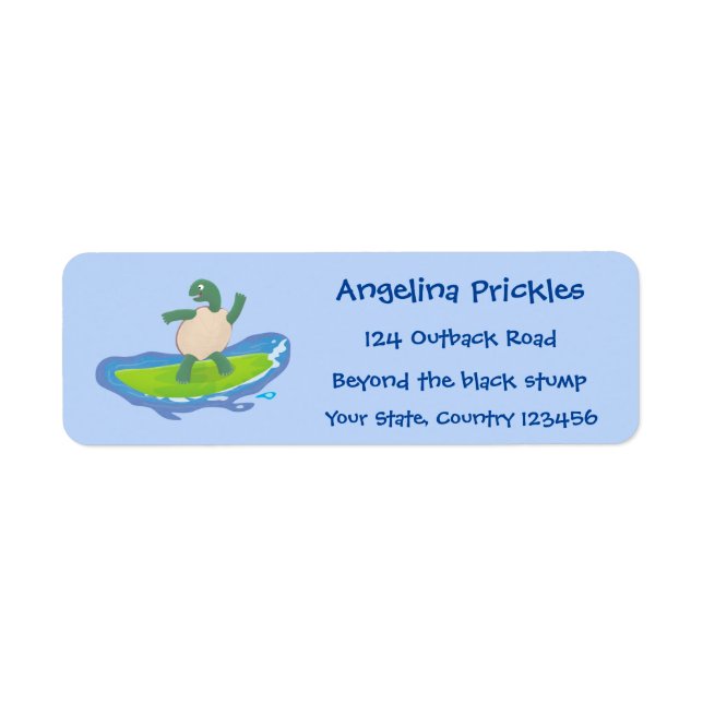 Funny tortoise wave surfing cartoon label (Front)