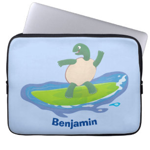 Funny tortoise wave surfing cartoon laptop sleeve
