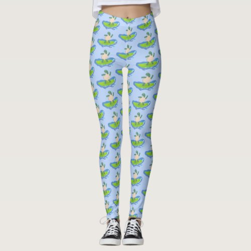 Funny tortoise wave surfing cartoon leggings