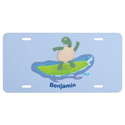 Funny tortoise wave surfing cartoon license plate