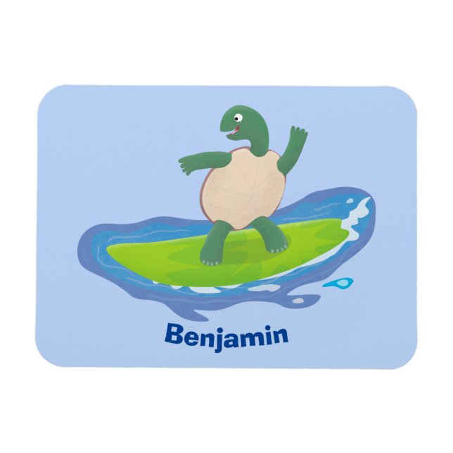 Funny tortoise wave surfing cartoon magnet (Horizontal)