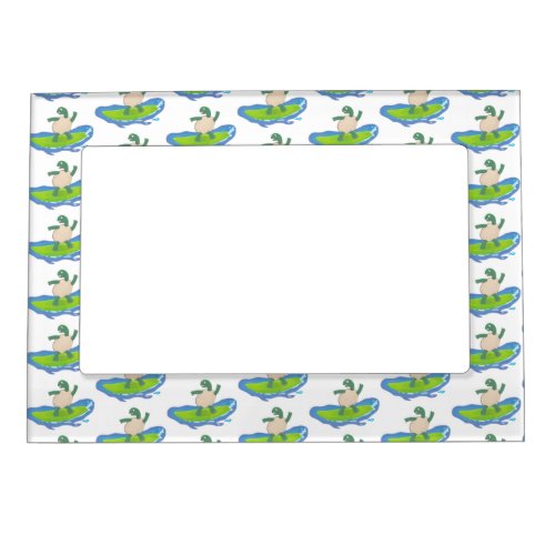 Funny tortoise wave surfing cartoon magnetic frame