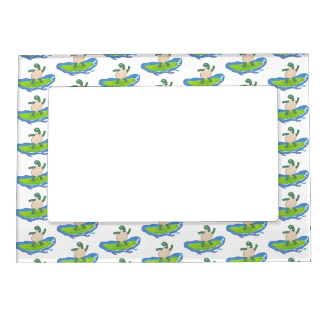 Funny tortoise wave surfing cartoon magnetic frame (Front)
