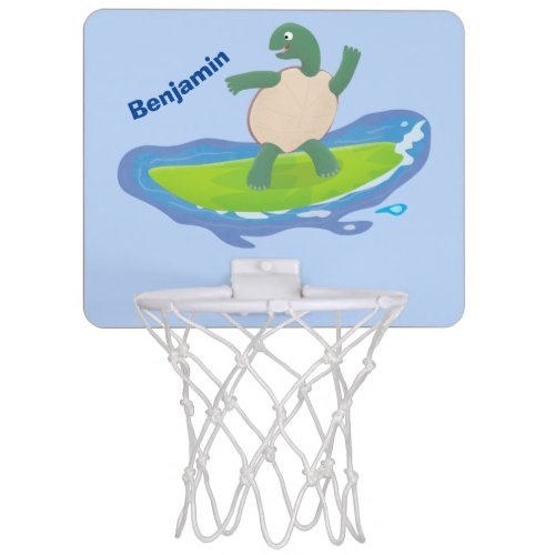 Funny tortoise wave surfing cartoon mini basketball hoop