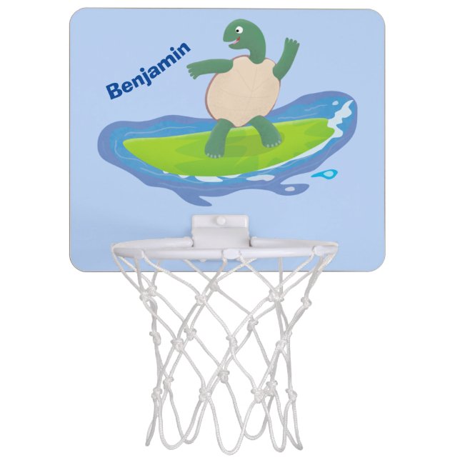 Funny tortoise wave surfing cartoon mini basketball hoop (Front)
