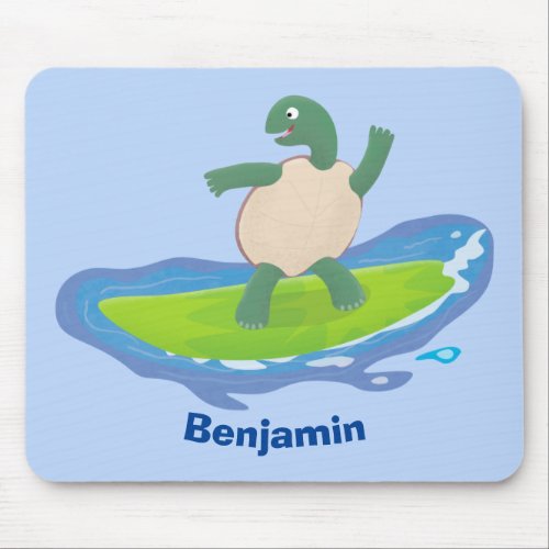 Funny tortoise wave surfing cartoon mouse pad