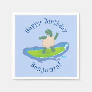 Funny tortoise wave surfing cartoon  napkins