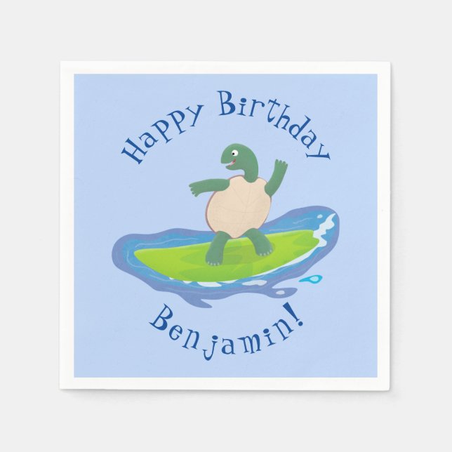 Funny tortoise wave surfing cartoon  napkins (Front)