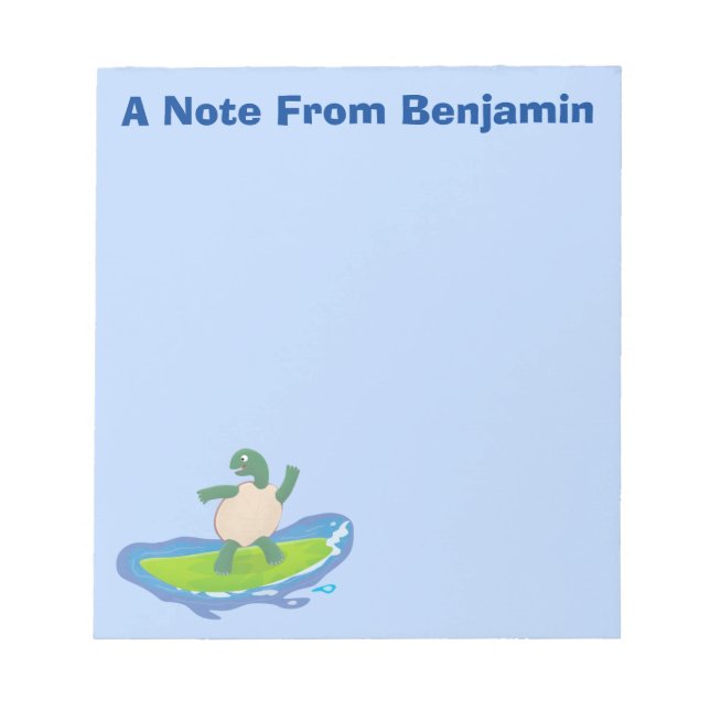 Funny tortoise wave surfing cartoon notepad (Front)