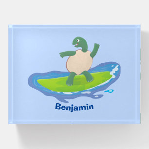 Funny tortoise wave surfing cartoon paperweight