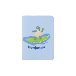 Funny tortoise wave surfing cartoon passport holder