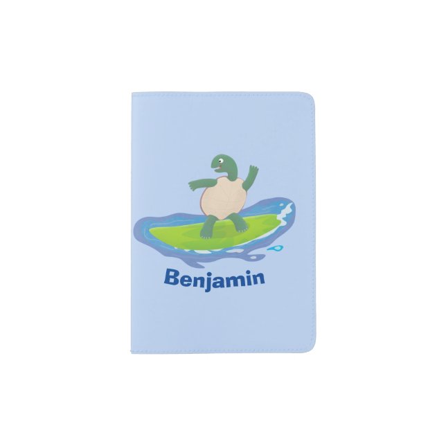 Funny tortoise wave surfing cartoon passport holder (Front)