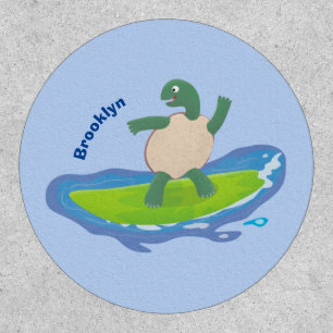 Funny tortoise wave surfing cartoon patch