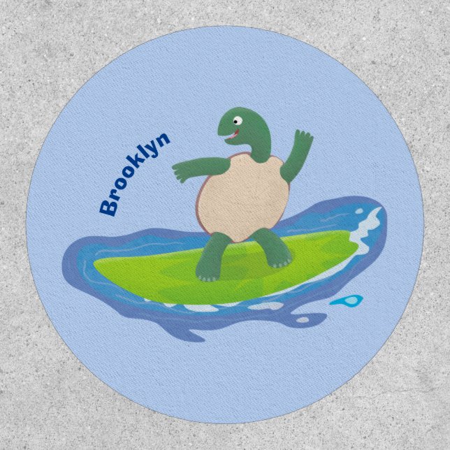 Funny tortoise wave surfing cartoon patch (Front)