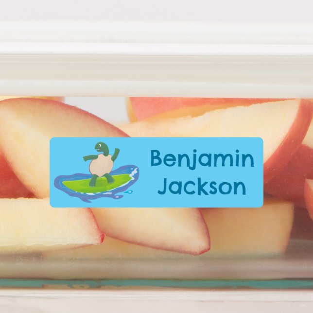 Funny tortoise wave surfing cartoon personalized labels (Affixed)